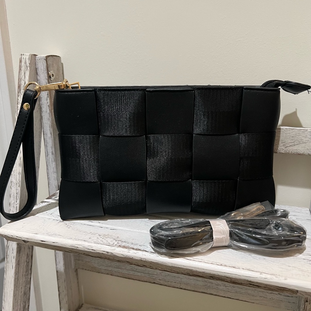 Chinese Laundry Black Woven Clutch